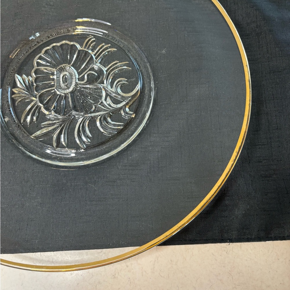 Vintage Gailstyn”It’s Dilly” Glass Serving Bowl With 22K Gold - Trimmed Rim - Picture 3 of 9